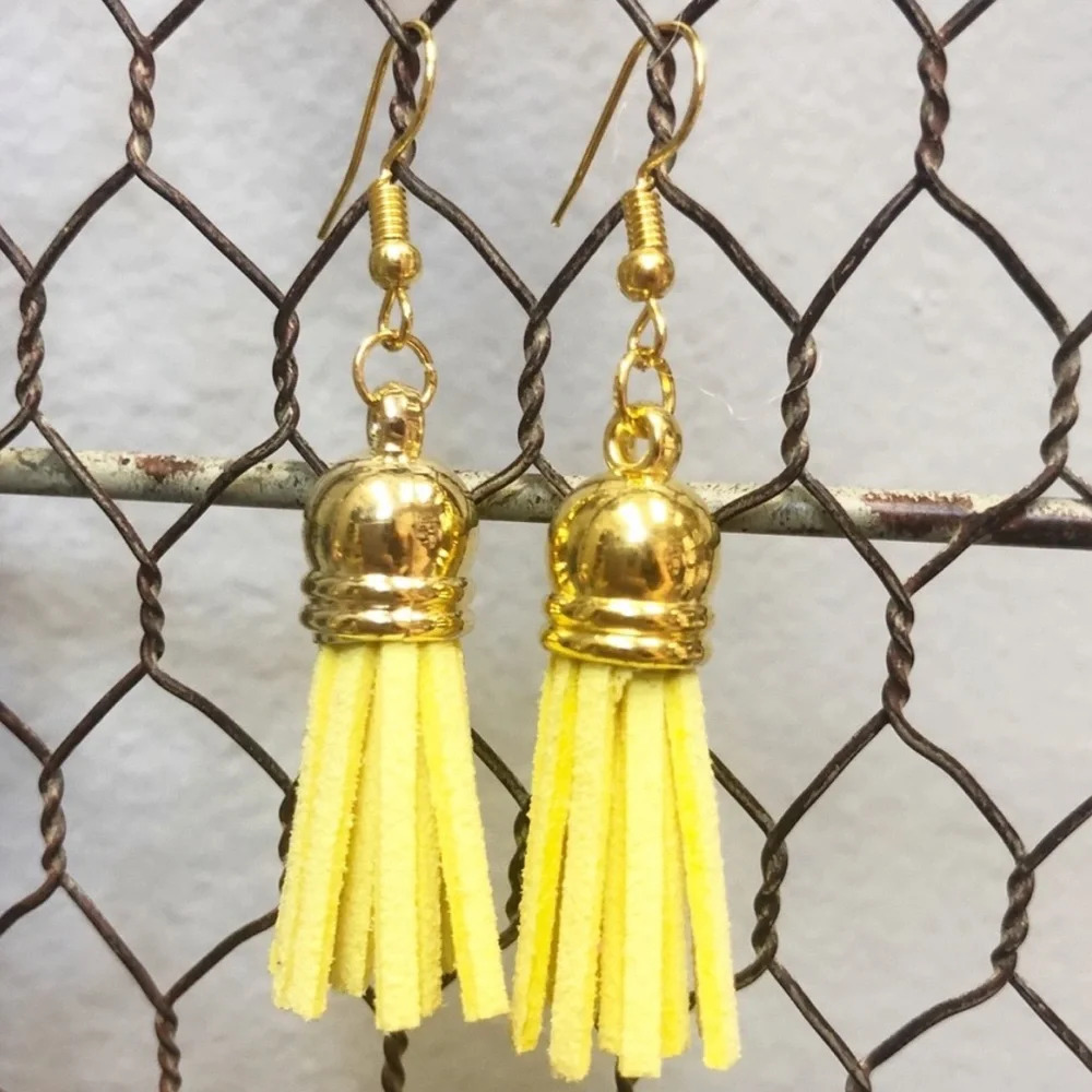 Cotey Co. Handmade Boho Tassel Dangle Earrings Gold & Yellow